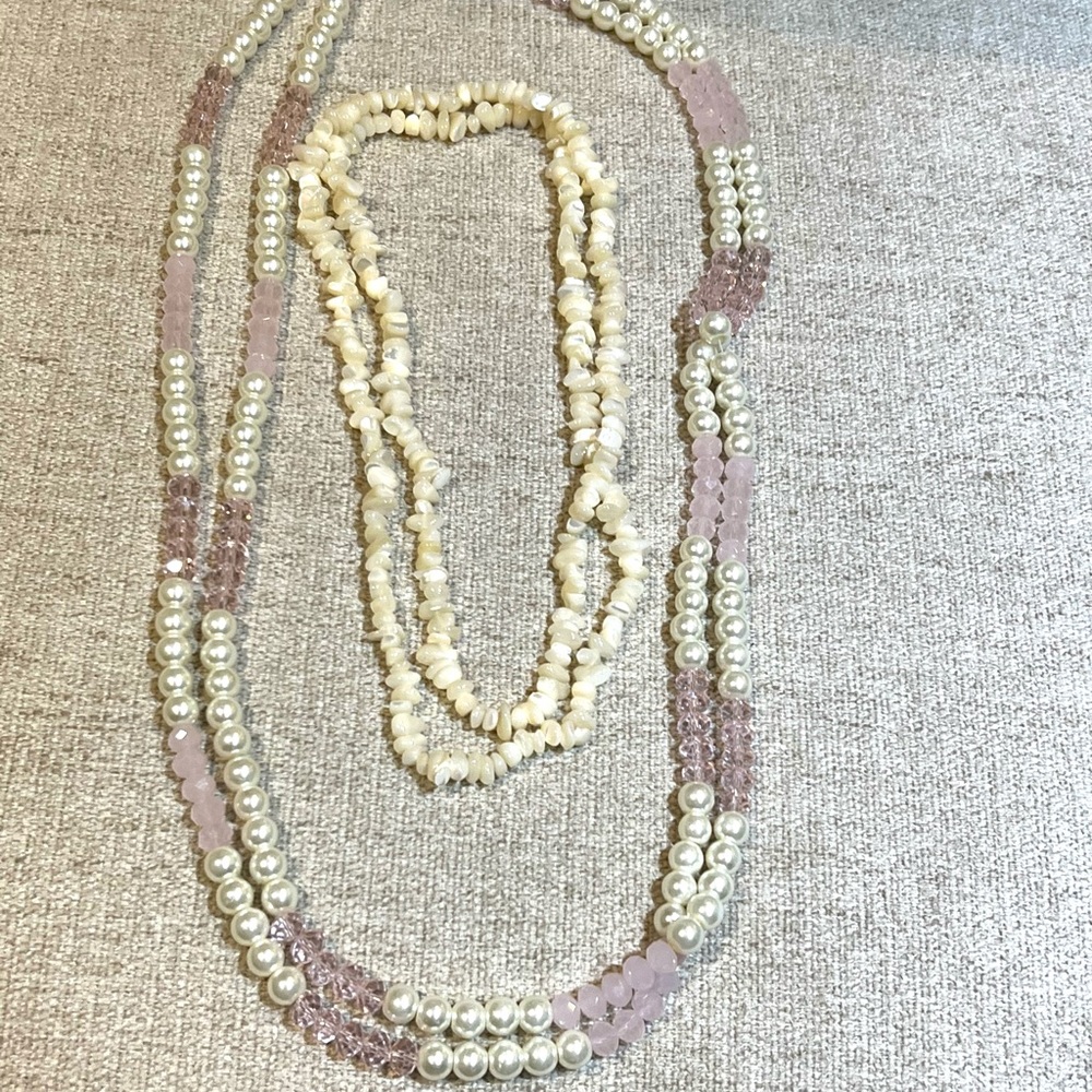 Pink & Cream Beaded Pearl Necklace Set